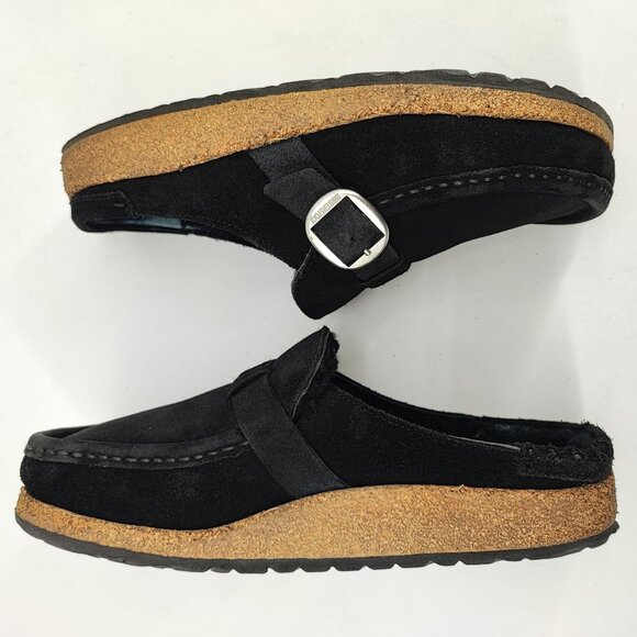 Birkenstock Woman’s Buckley Shearling Black Suede Moccasin Mule Clogs Size 8 US - Picture 6 of 8